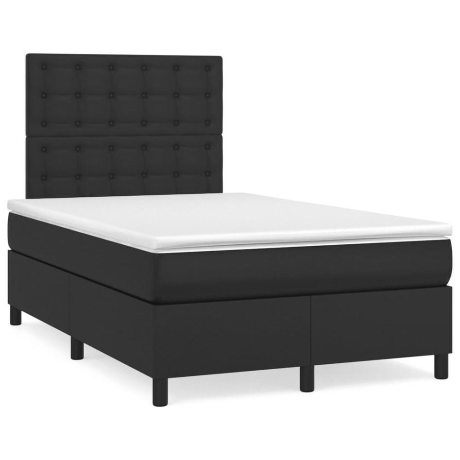Cama box spring con colchón cuero sintético negro 120x200
