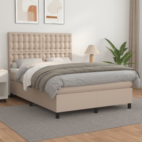 Cama box spring con colchón cuero sintético capuchino
