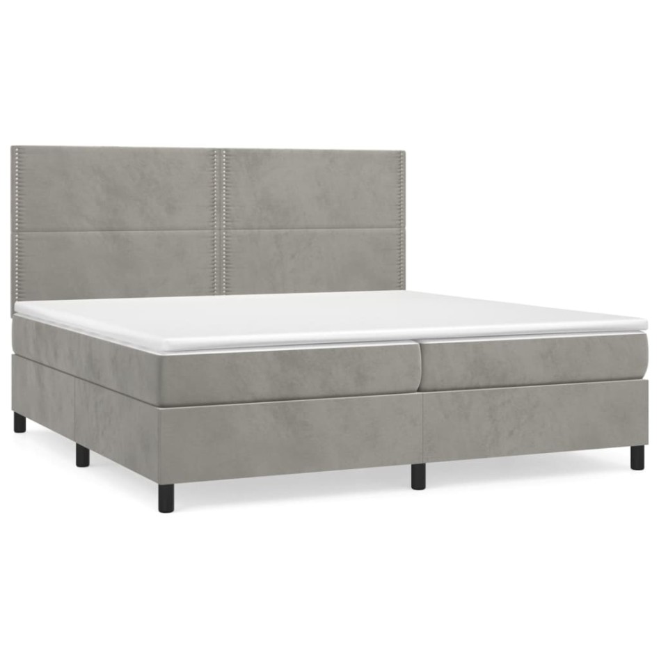 Cama box spring con colchón terciopelo gris claro 200x200