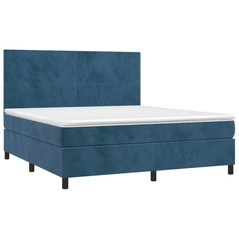 Cama box spring con colchón terciopelo azul oscuro 160x200