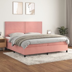 Cama box spring con colchón terciopelo rosa 200x200