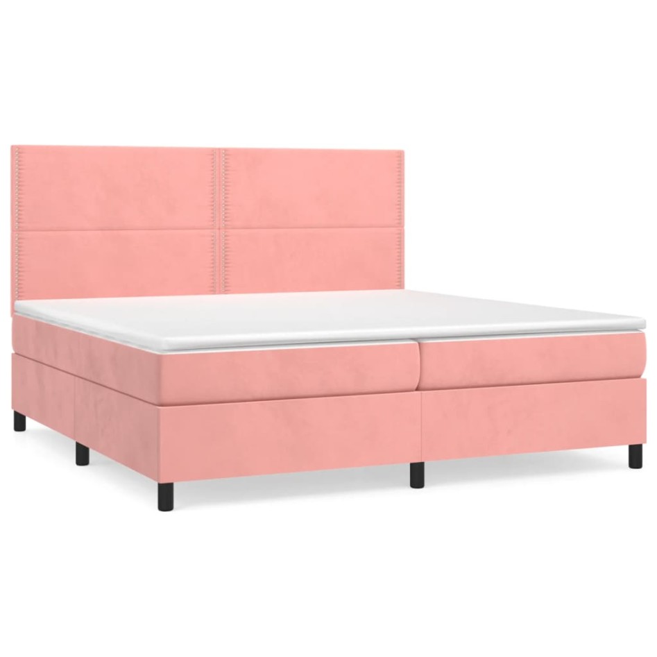 Cama box spring con colchón terciopelo rosa 200x200