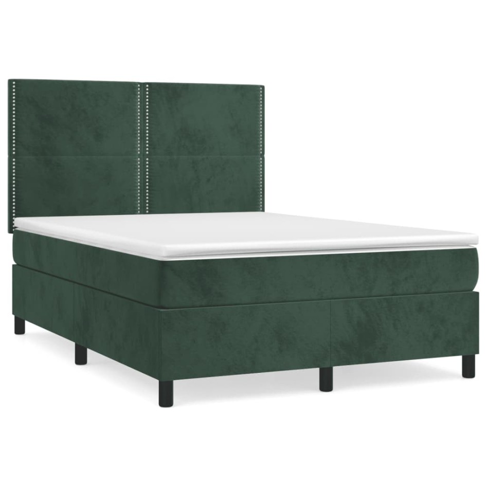 Cama box spring con colchón terciopelo verde oscuro 140x190