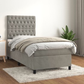 Cama box spring con colchón terciopelo gris claro 100x200