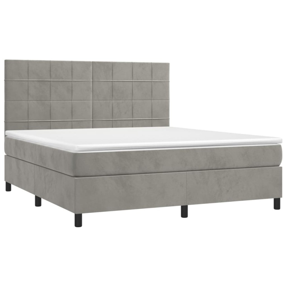Cama box spring con colchón terciopelo gris claro 180x200