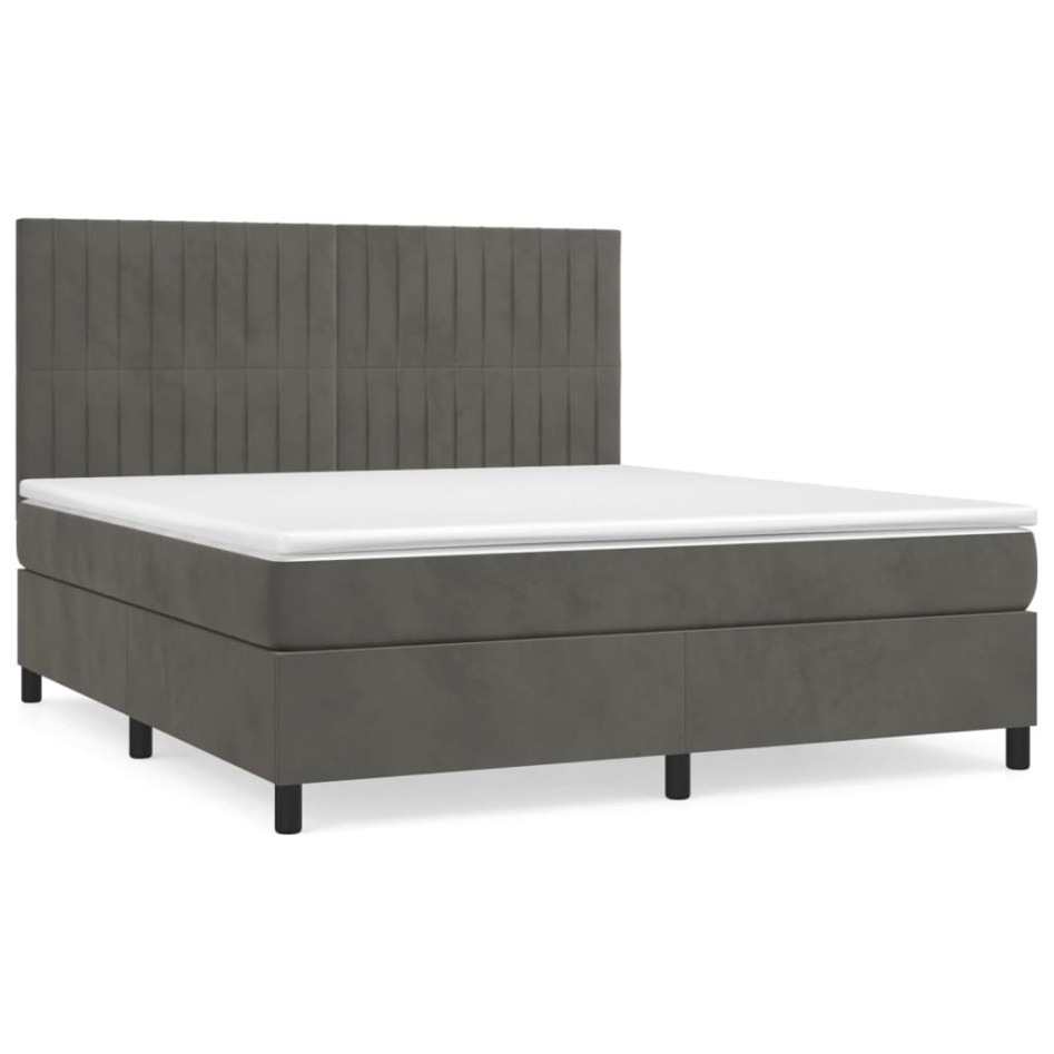 Cama box spring con colchón terciopelo gris oscuro 180x200