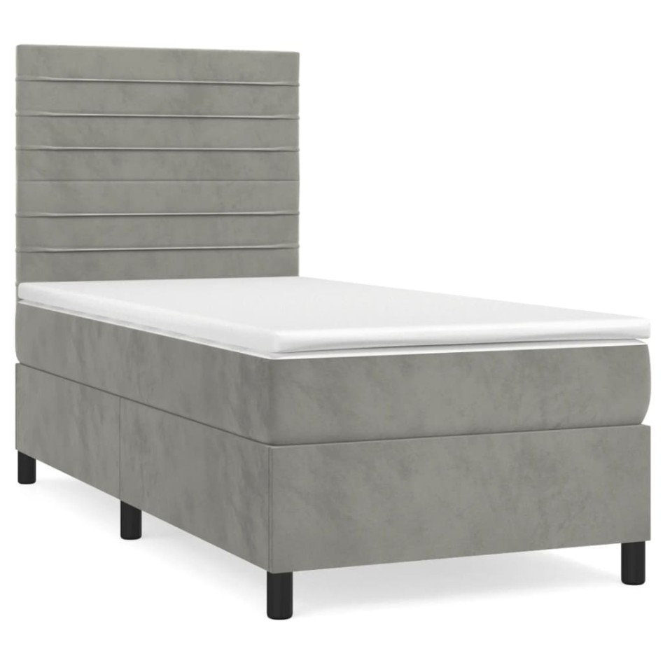 Cama box spring con colchón terciopelo gris claro 80x200