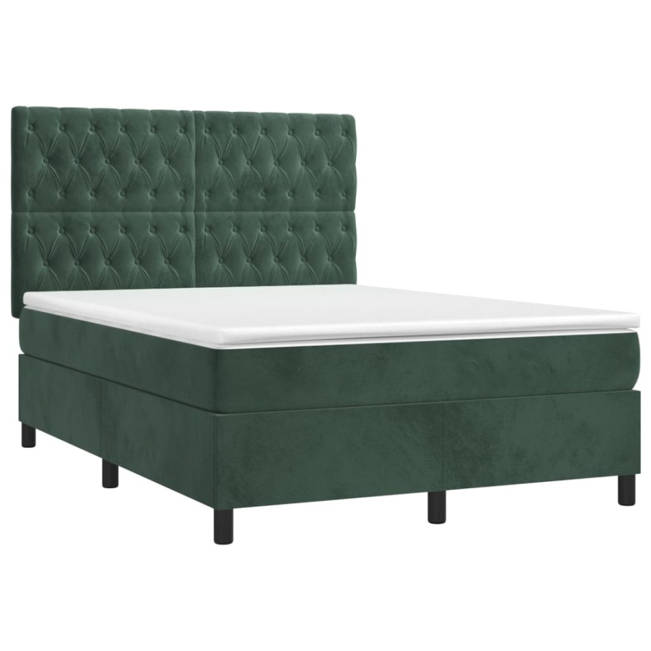 Cama box spring con colchón terciopelo verde oscuro 140x200