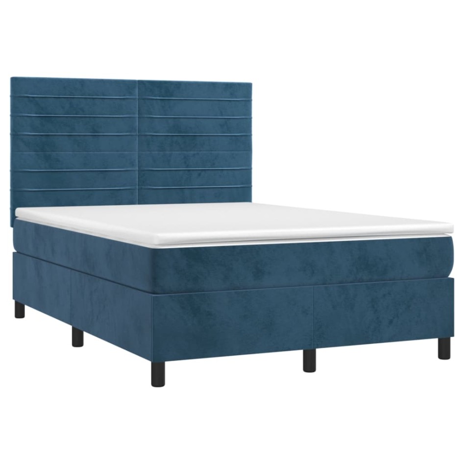 Cama box spring con colchón terciopelo azul oscuro 140x200