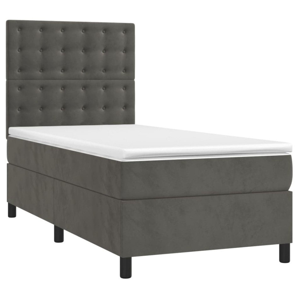 Cama box spring con colchón terciopelo gris oscuro 100x200