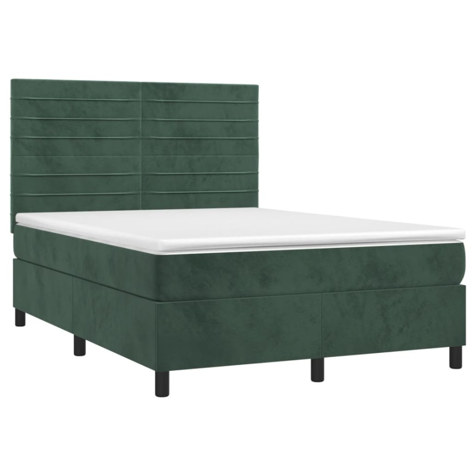 Cama box spring con colchón terciopelo verde oscuro 140x190
