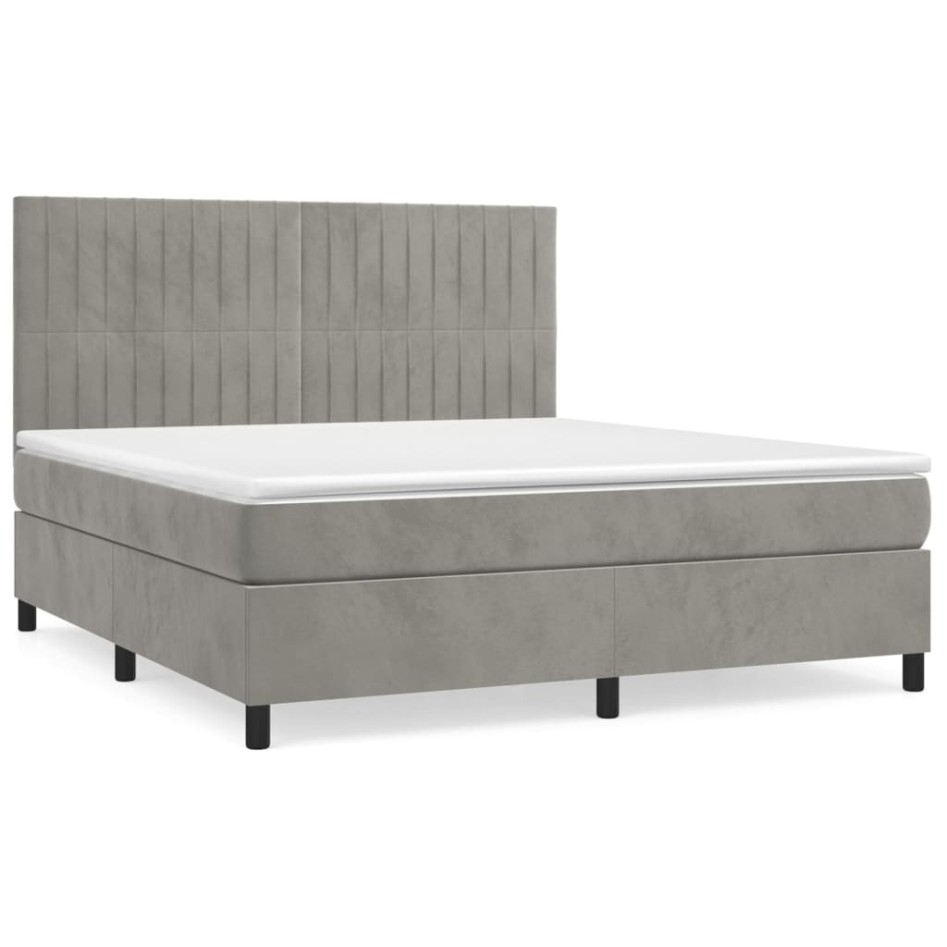 Cama box spring con colchón terciopelo gris claro 160x200