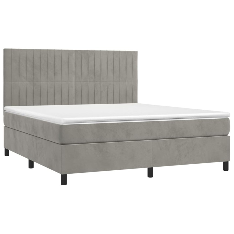 Cama box spring con colchón terciopelo gris claro 160x200
