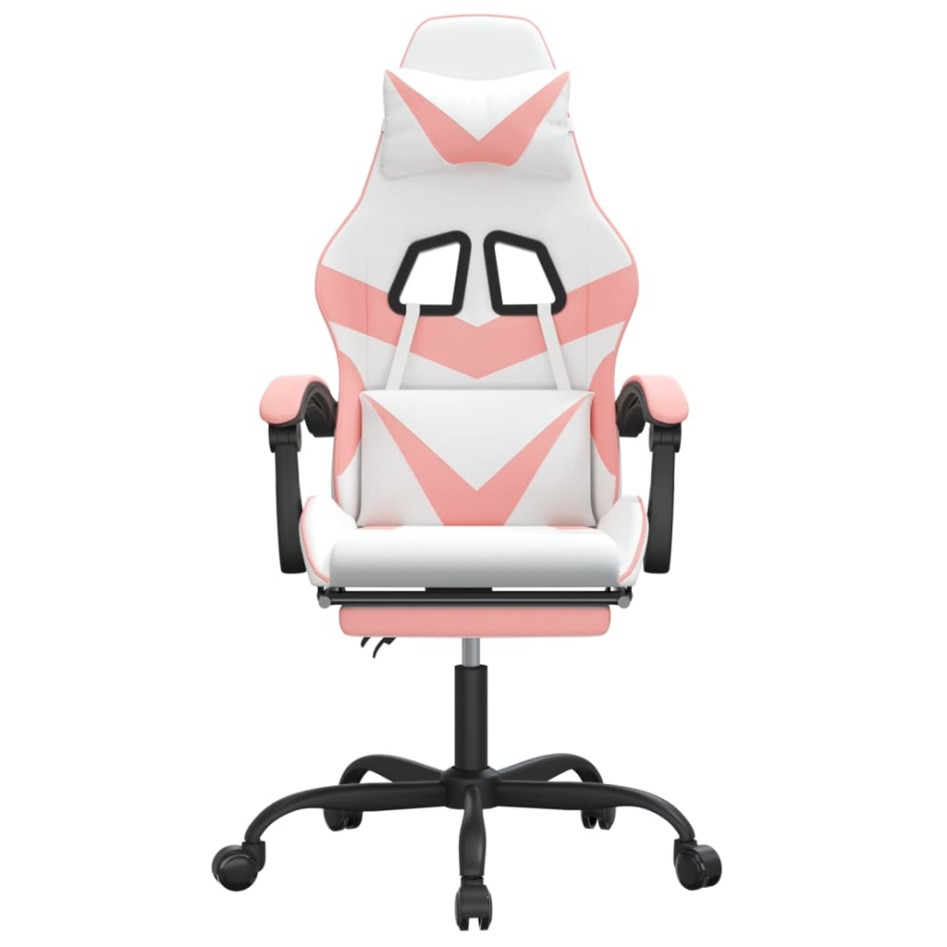 Silla gaming con reposapiés cuero sintético blanco y