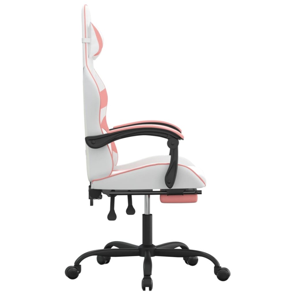 Silla gaming con reposapiés cuero sintético blanco y