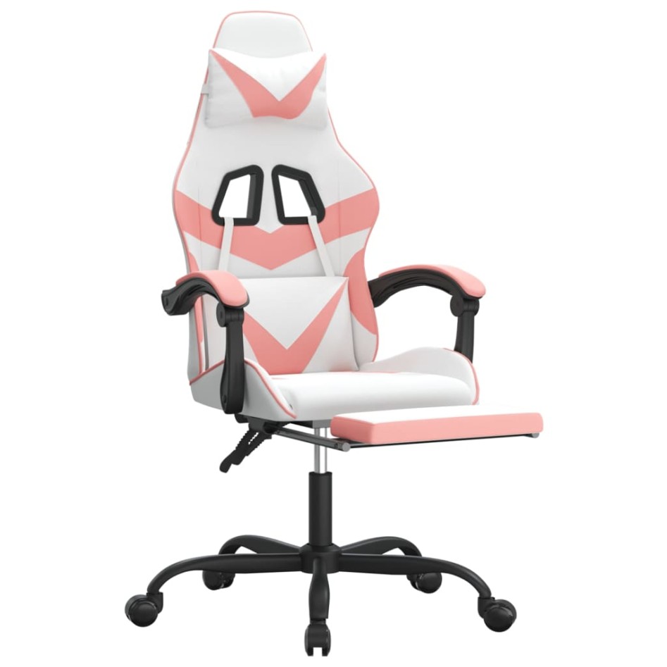 Silla gaming con reposapiés cuero sintético blanco y