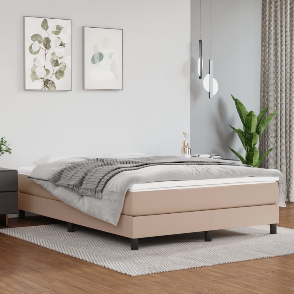 Cama box spring con colchón cuero sintético capuchino