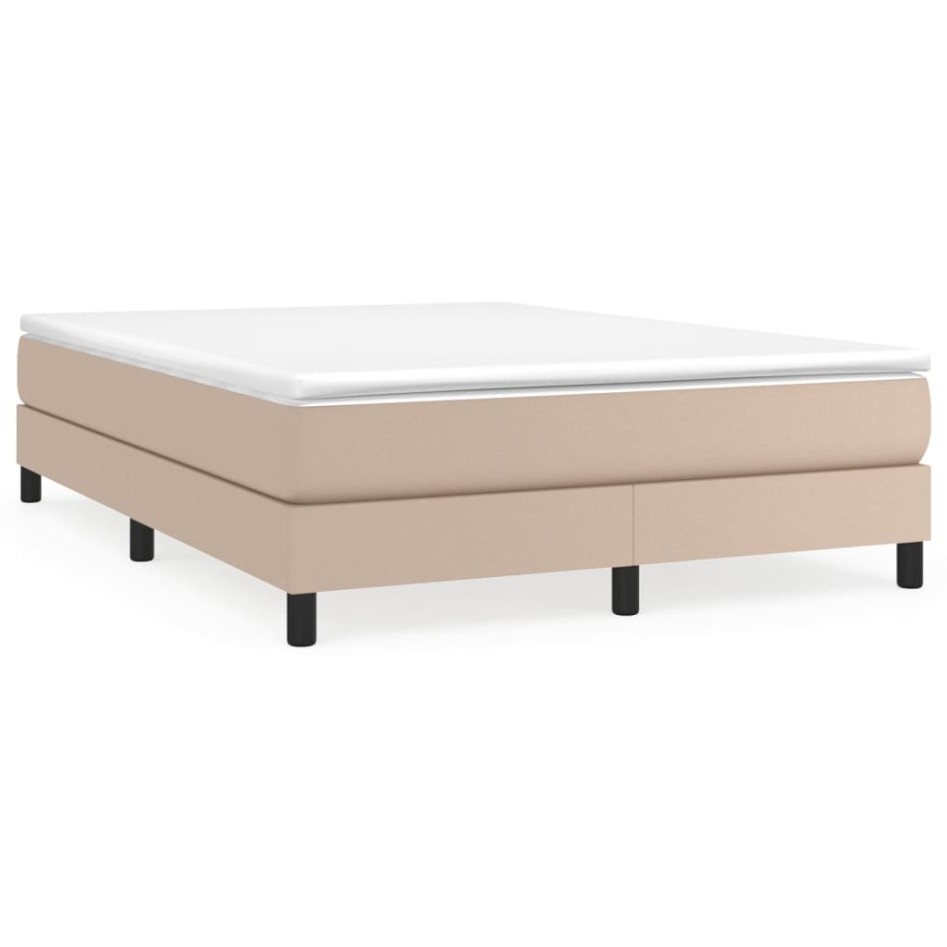 Cama box spring con colchón cuero sintético capuchino