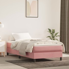 Cama box spring con colchón terciopelo rosa 80x200