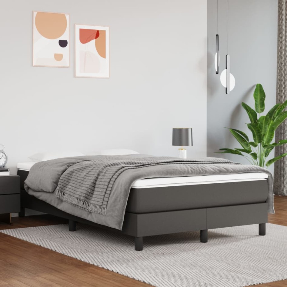Cama box spring con colchón cuero sintético gris 120x200