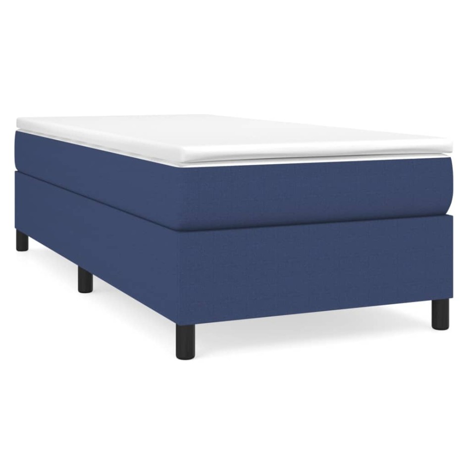 Cama box spring con colchón tela azul 90x190