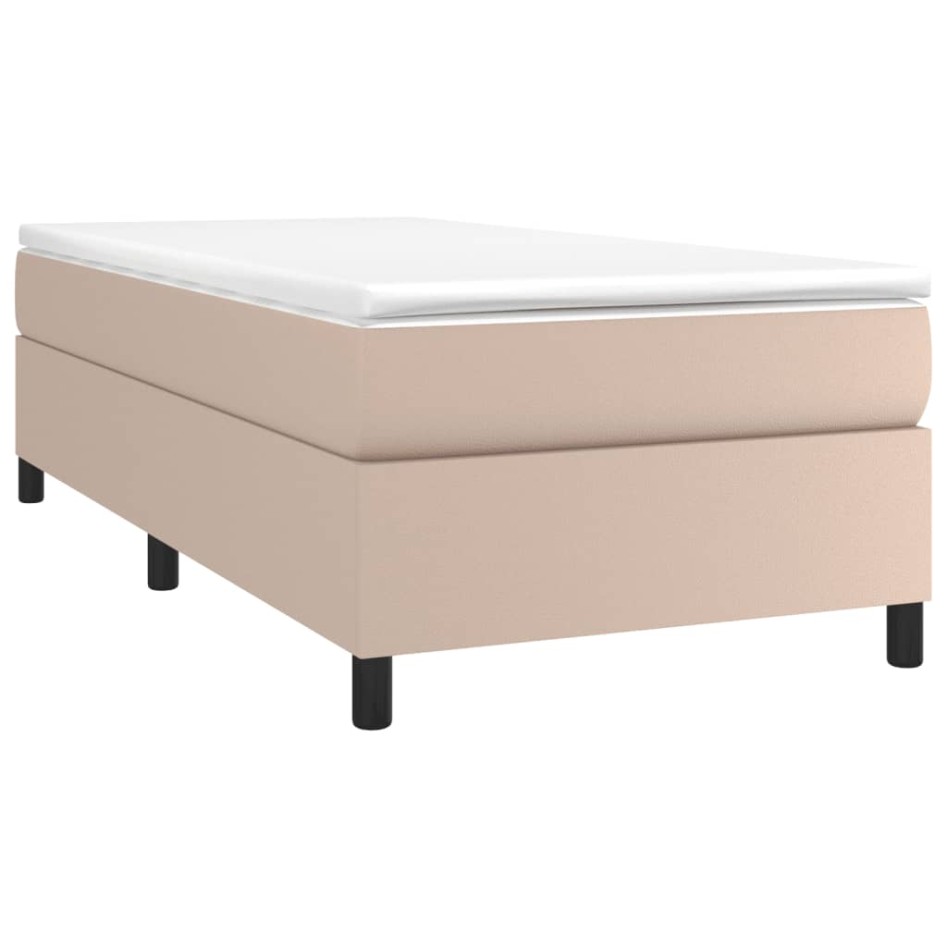 Cama box spring con colchón cuero sintético capuchino 90x190