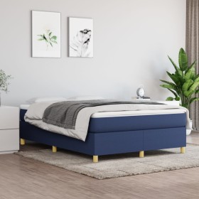 Cama box spring con colchón tela azul 140x190