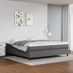 Cama box spring con colchón cuero sintético gris 200x200