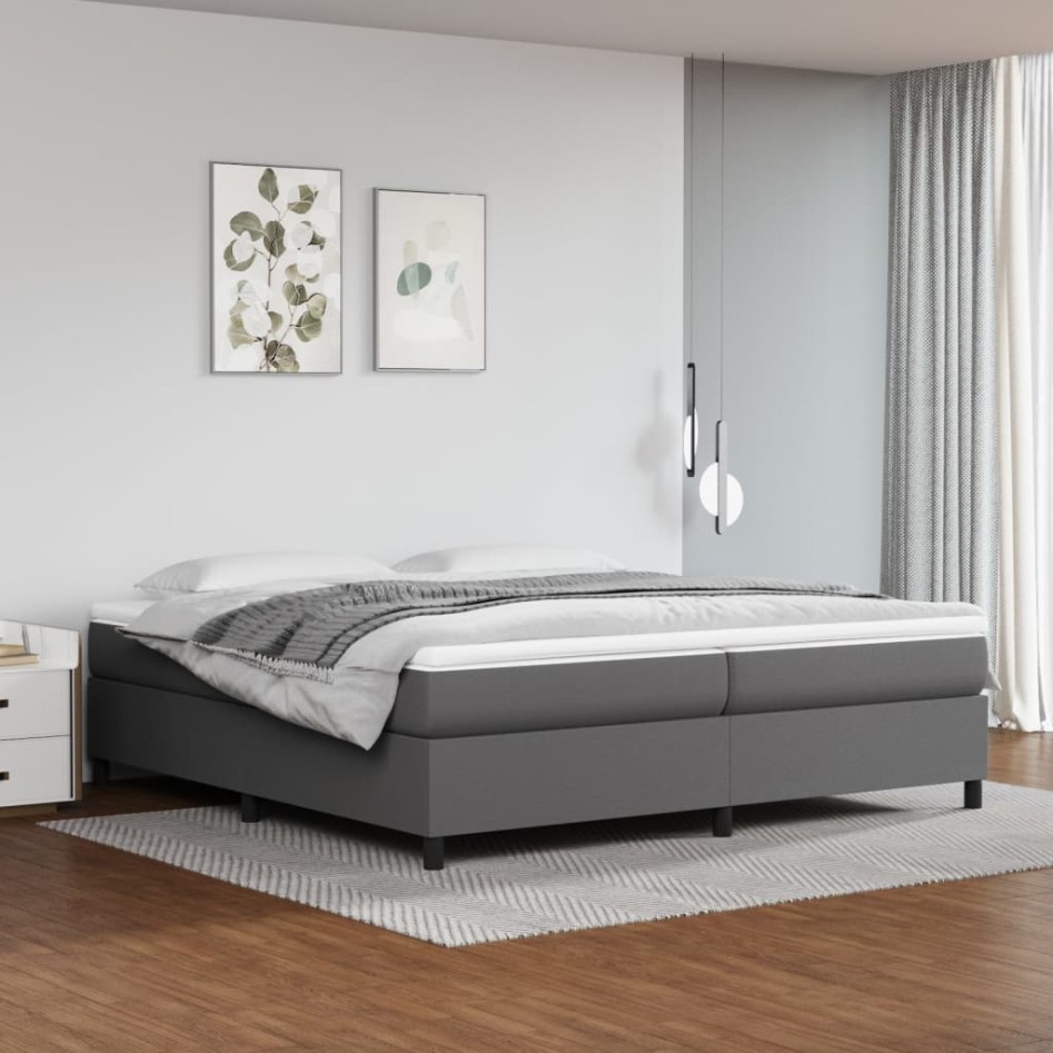 Cama box spring con colchón cuero sintético gris 200x200