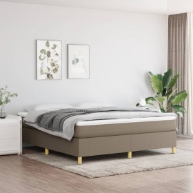 Cama box spring con colchón tela gris taupe 160x200