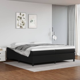 Cama box spring con colchón cuero sintético negro 200x200