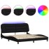Estructura de cama con luz LED tela negro 180x200