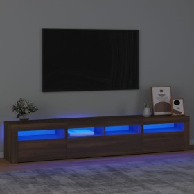 Mueble de TV con luces LED marrón roble 210x35x40