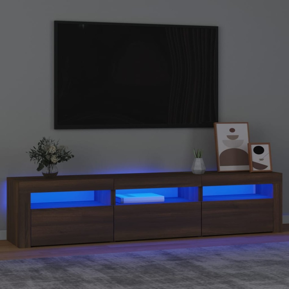 Mueble de TV con luces LED color marrón roble 180x35x40