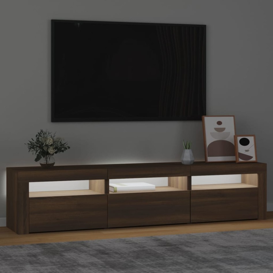 Mueble de TV con luces LED color marrón roble 180x35x40