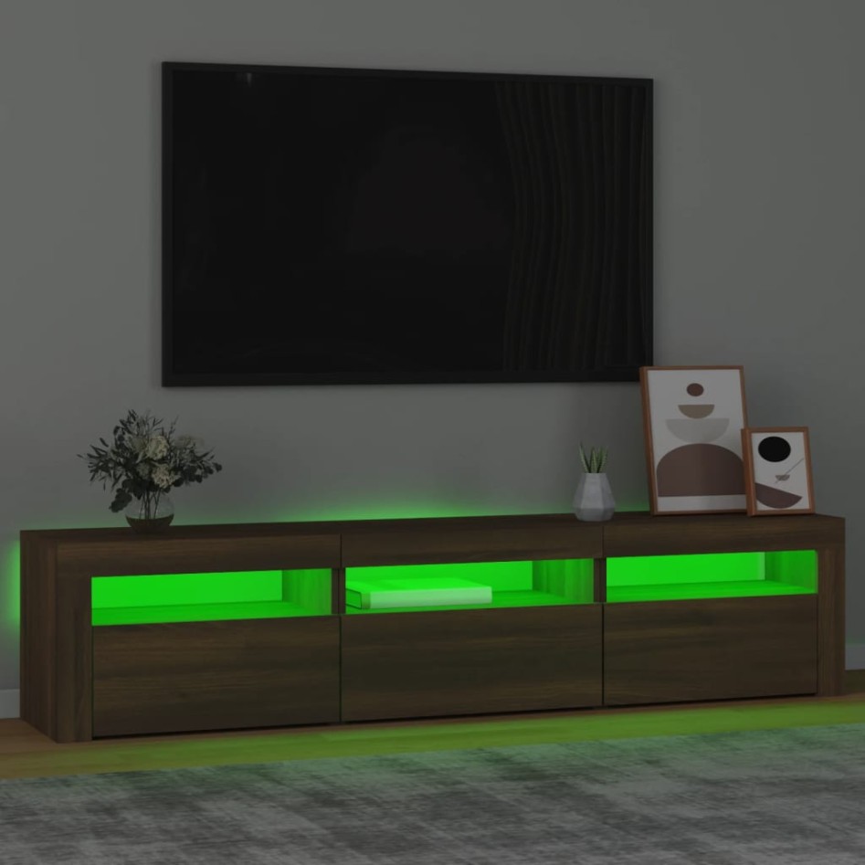Mueble de TV con luces LED color marrón roble 180x35x40