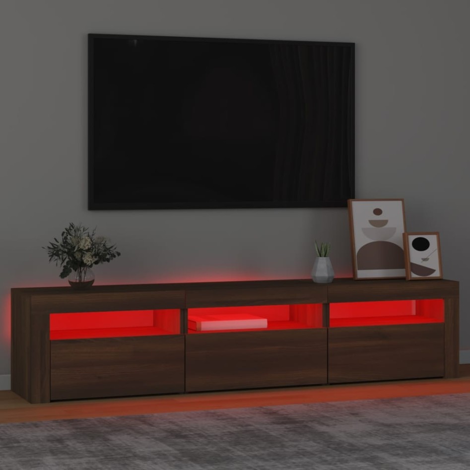 Mueble de TV con luces LED color marrón roble 180x35x40