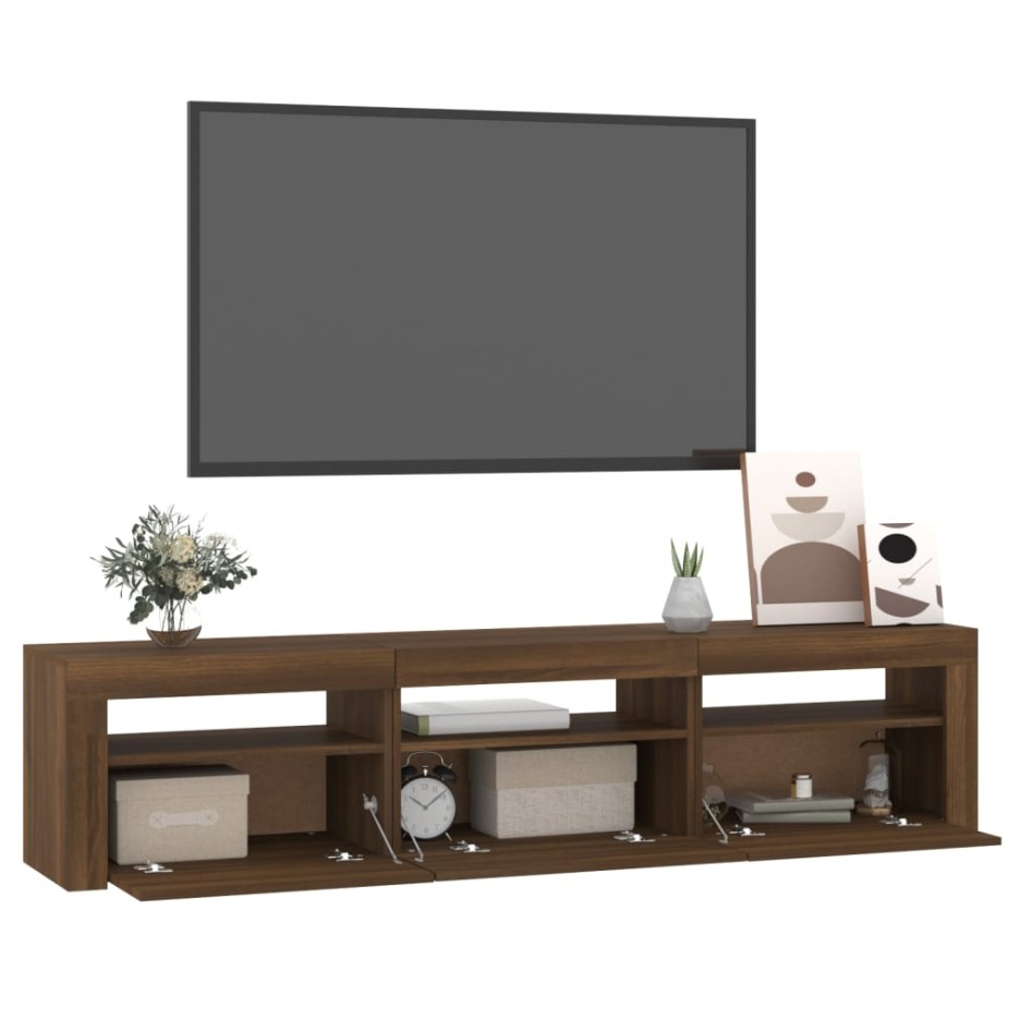 Mueble de TV con luces LED color marrón roble 180x35x40