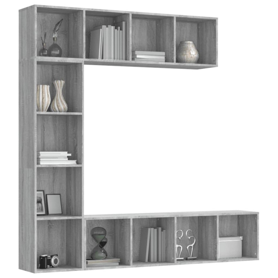 Set de estantería/mueble TV 3 pzas gris Sonoma 180x30x180