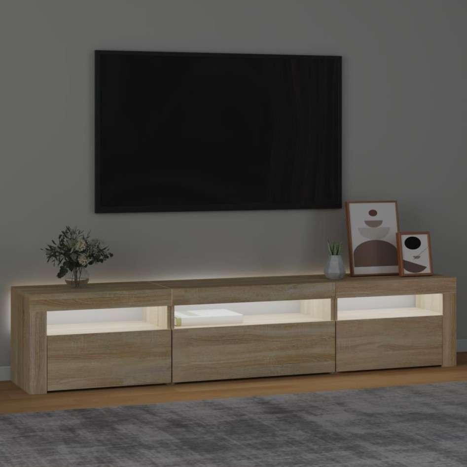 Mueble de TV con luces LED roble Sonoma 195x35x40