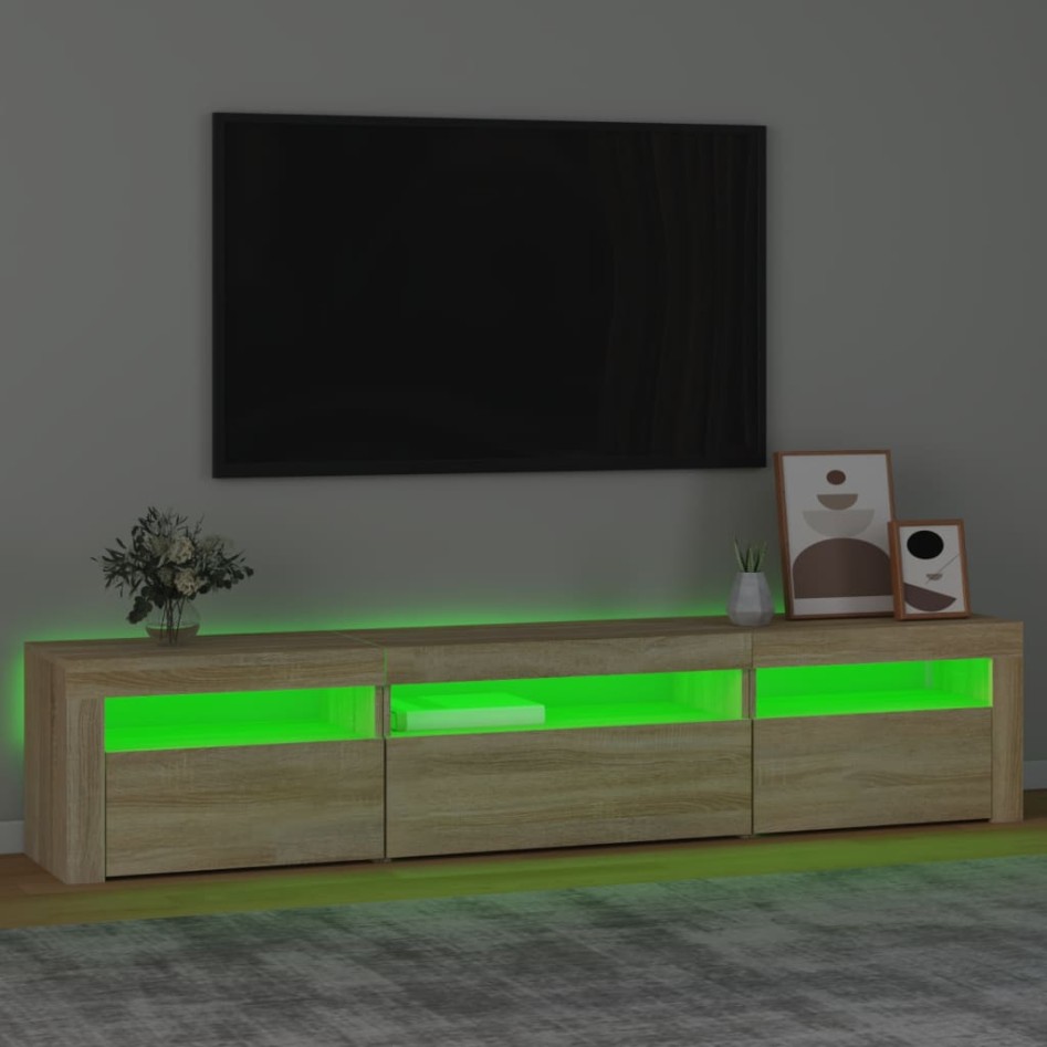 Mueble de TV con luces LED roble Sonoma 195x35x40