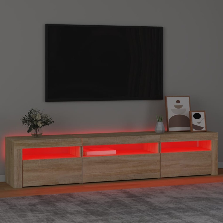 Mueble de TV con luces LED roble Sonoma 195x35x40