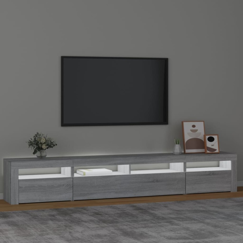 Mueble de TV con luces LED gris Sonoma 240x35x40