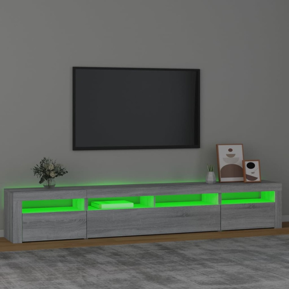 Mueble de TV con luces LED gris Sonoma 240x35x40