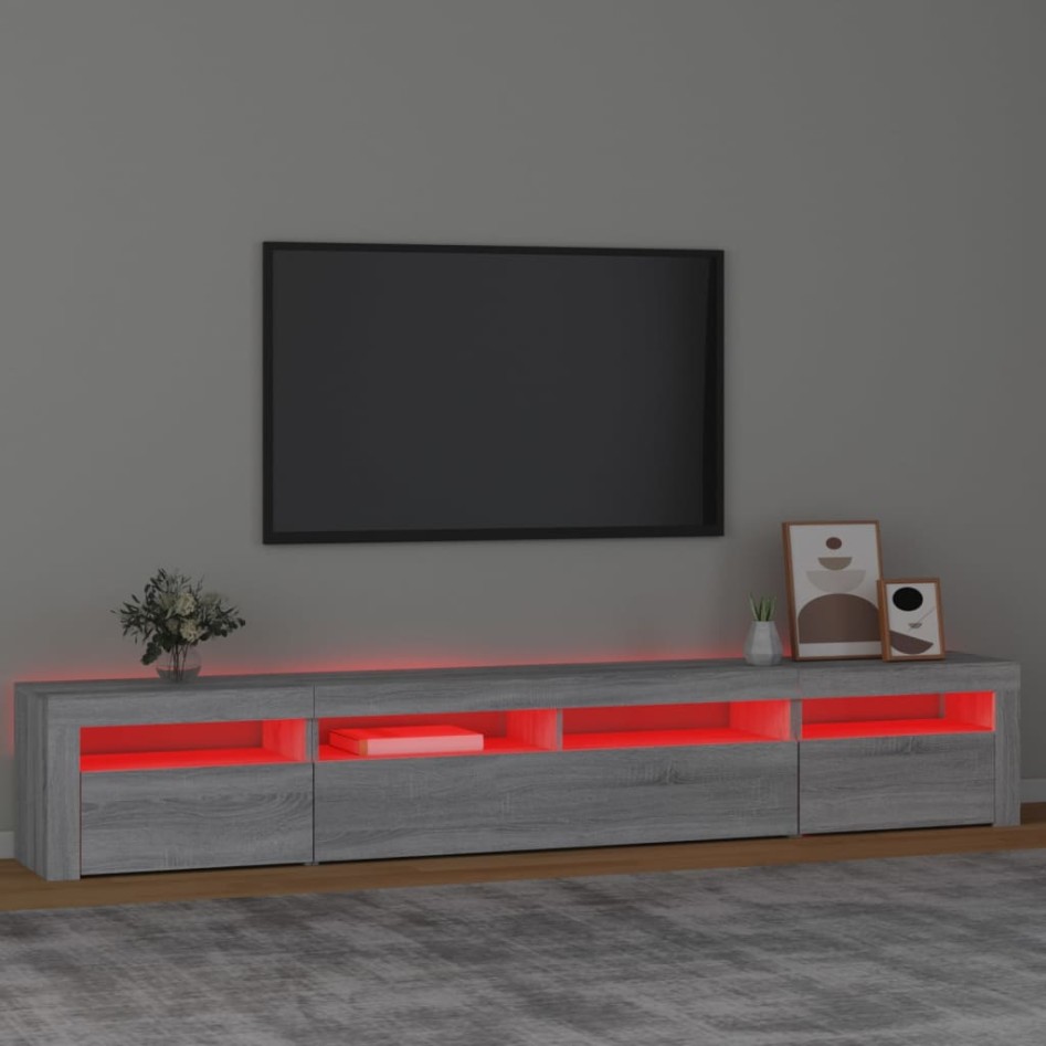Mueble de TV con luces LED gris Sonoma 240x35x40