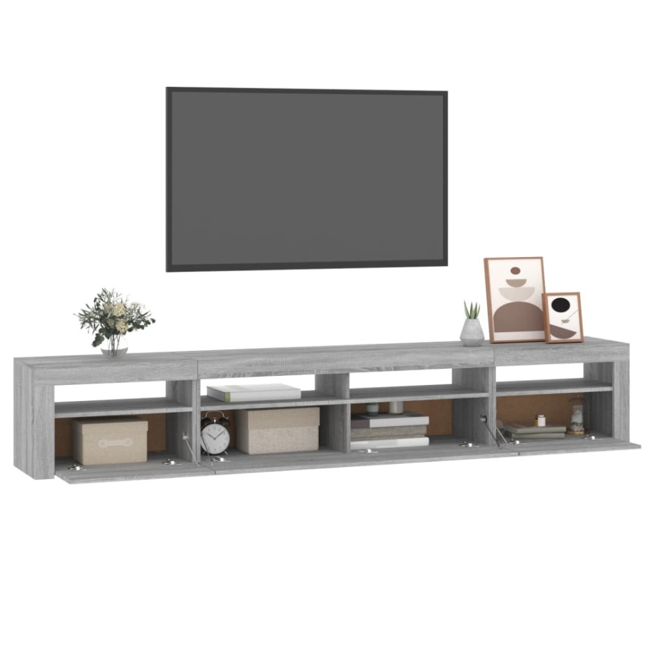 Mueble de TV con luces LED gris Sonoma 240x35x40