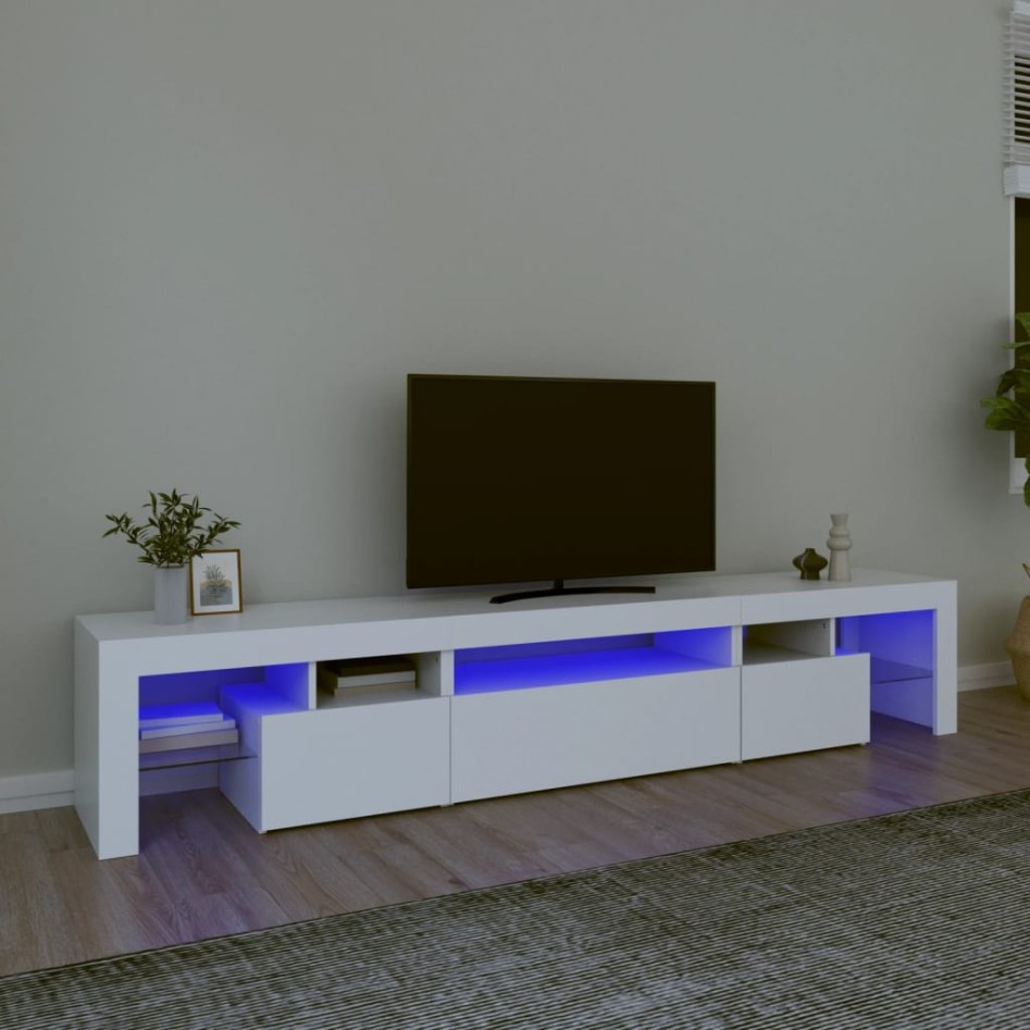 Mueble de TV con luces LED blanco 215x36,5x40