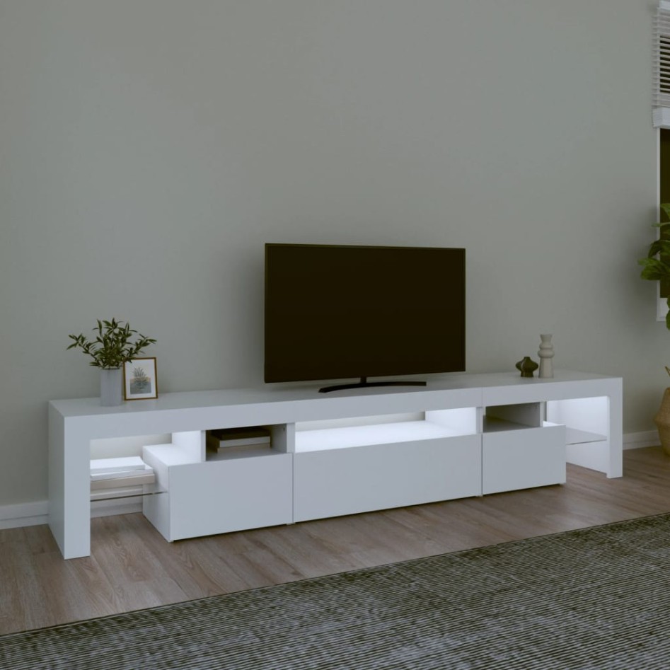 Mueble de TV con luces LED blanco 215x36,5x40