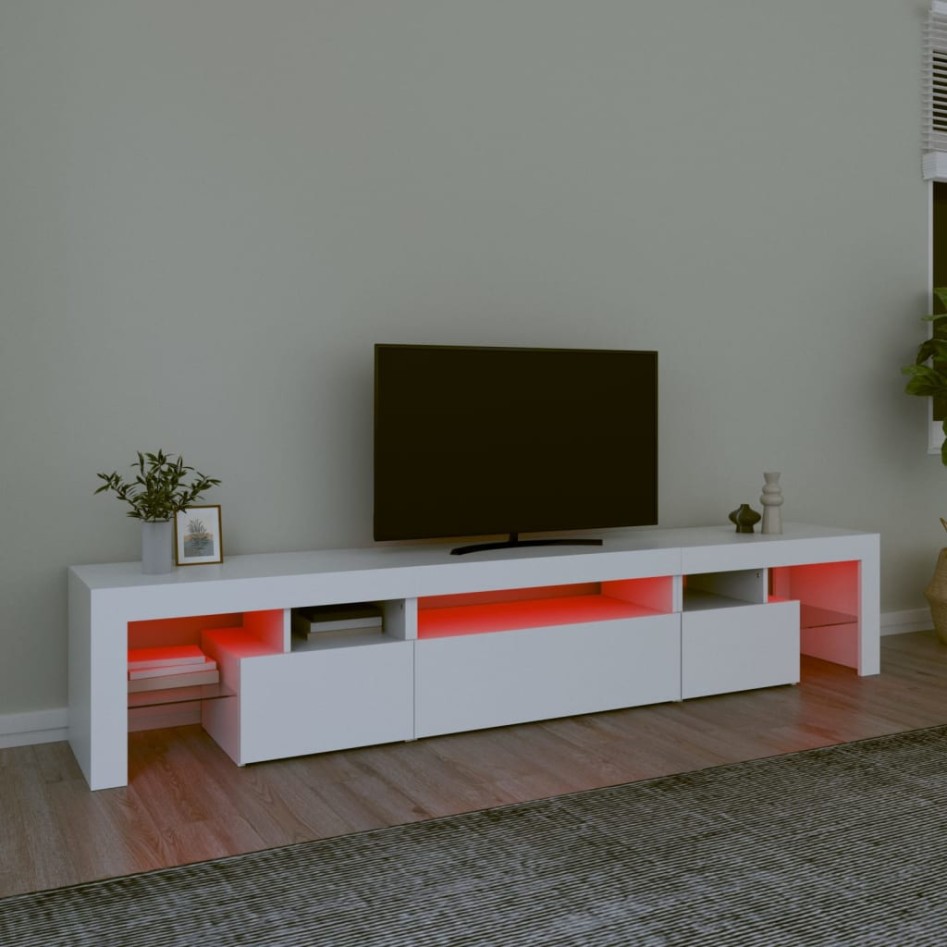 Mueble de TV con luces LED blanco 215x36,5x40