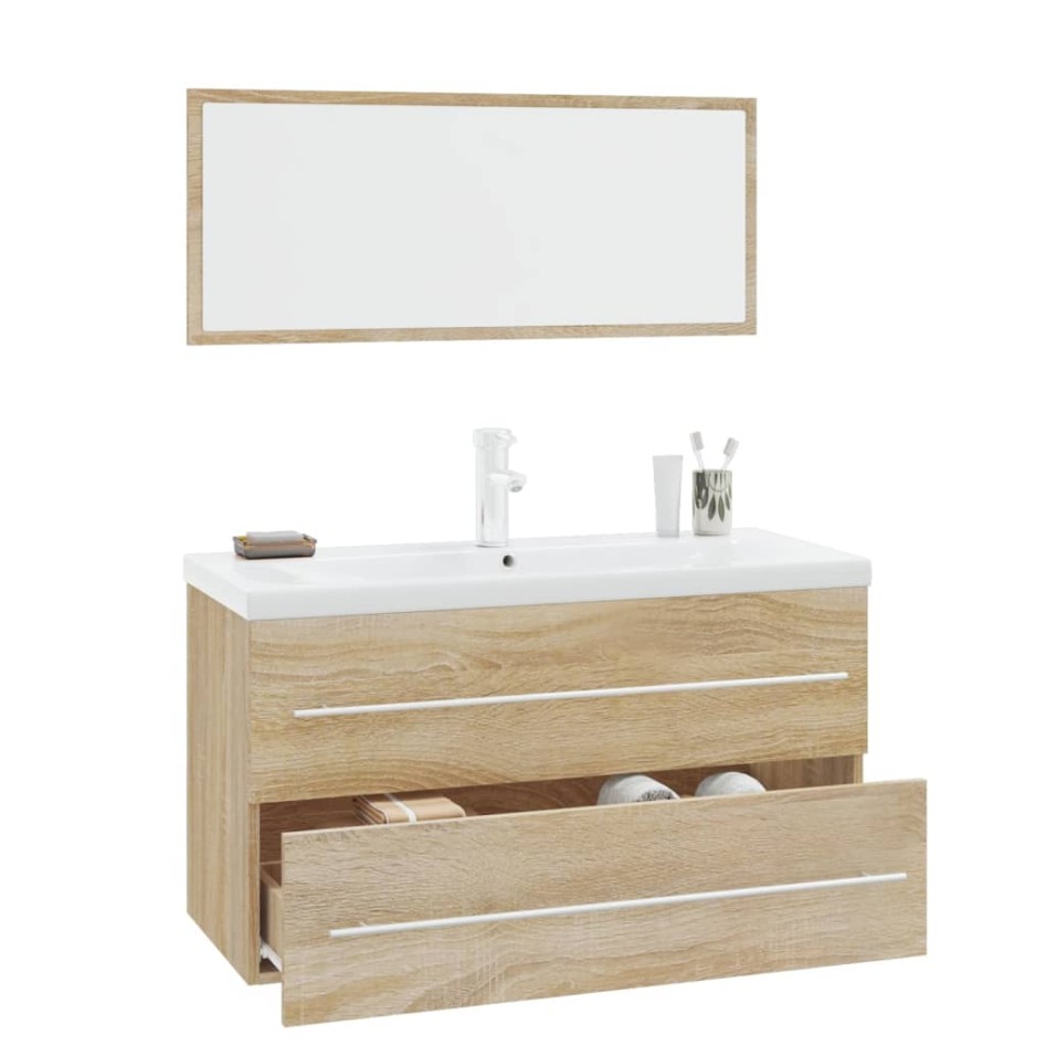Conjunto de muebles de baño 3 piezas color roble